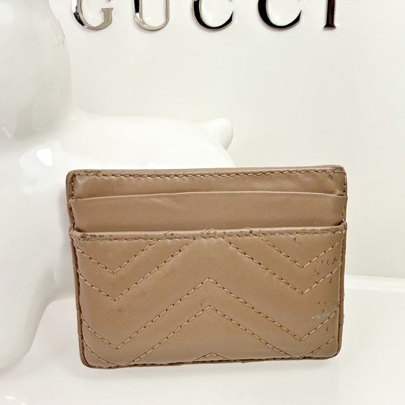 Gucci GG Marmont Card Case In Beige Calfskin Leather - Picture 3 of 10